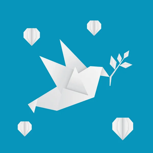 Paper Peace Day Design Origami Pigeon Hearts — Stock Vector