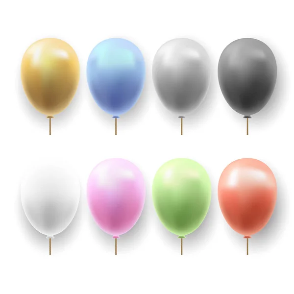 Set Van Glanzende Vector Kleurrijke Verjaardag Feest Ballonnen — Stockvector