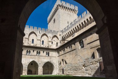 2016:torist Avignon, Fransa-Ağustos 12, Papa'nın Fransa ve Unesco mirası güneşli bir gün boyunca ünlü Hıristiyan landmark Sarayı ziyaret edin