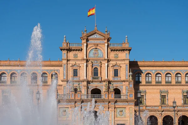 Seville Spain August 2017 Fountain Famous Plaza Espana Seville Sunny — Stock Photo, Image