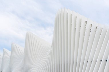 Bulutlu bir günde Reggio Emilia-İtalya 'da ünlü mimar Santiago Calatrava tarafından yaratılan yüksek hızlı tren istasyonunun detayları