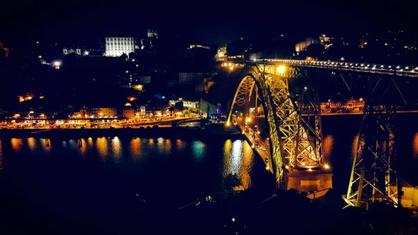 Bridge Luis Νύχτα Στο Πόρτο Πορτογαλία — Φωτογραφία Αρχείου