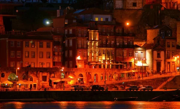 Oporto Portekiz Gece Ribeira Görünümü — Stok fotoğraf