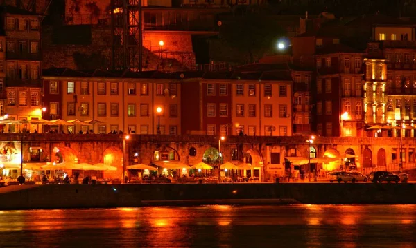 Oporto Portekiz Gece Ribeira Görünümü — Stok fotoğraf