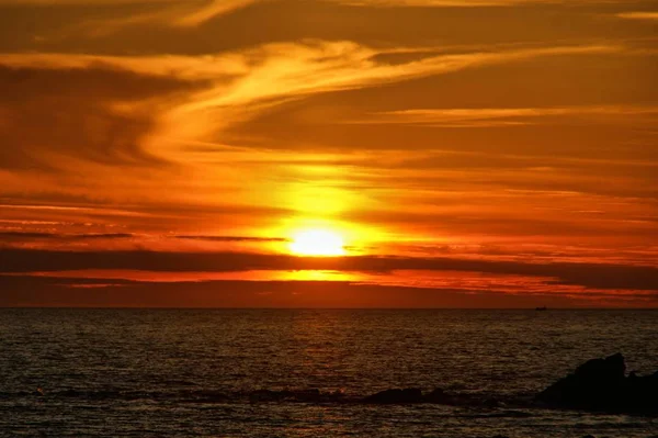 Coucher Soleil Sur Plage Nord Portugal — Photo