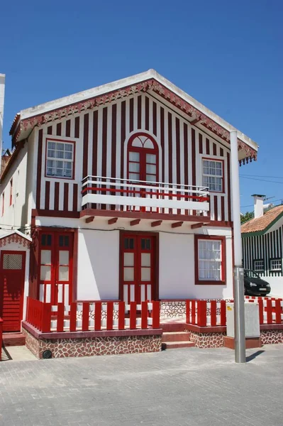Полосатые Дома Коста Нове Авейру Португалия — стоковое фото