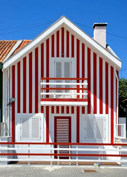 Striped Houses Costa Nova Aveiro Portugal — Stock Photo, Image