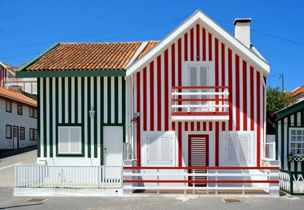 Striped Houses Costa Nova Aveiro Portugal — Stock Photo, Image