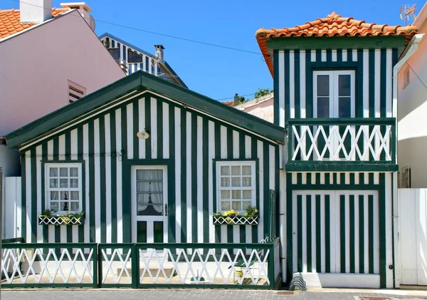 Striped Houses Costa Nova Aveiro Portugal — Stock Photo, Image