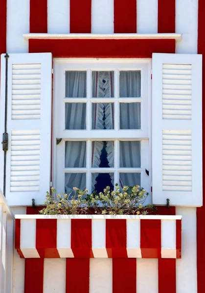 Window Striped Houses Costa Nova Aveiro Portugal — Stock Photo, Image