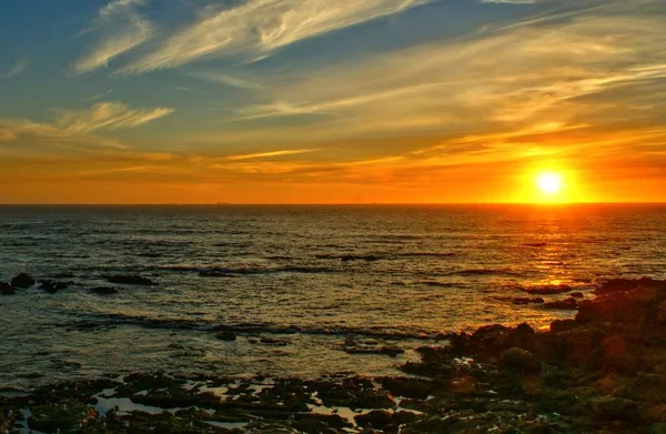 Pôr Sol Praia Norte Portugal — Fotografia de Stock