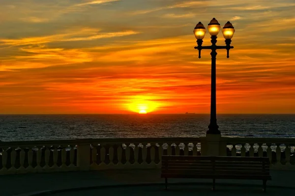 Coucher Soleil Sur Plage Avec Des Lampes Porto Nord Portugal — Photo