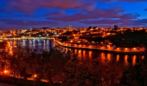 Vista Nocturna Del Río Duero Oporto Portugal — Foto de Stock