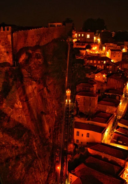 Night View Guindais Funicular Oporto Portugal — Stock Photo, Image
