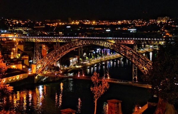 Νυχτερινή Θέα Της Γέφυρας Luis Στο Πόρτο Πορτογαλία — Φωτογραφία Αρχείου