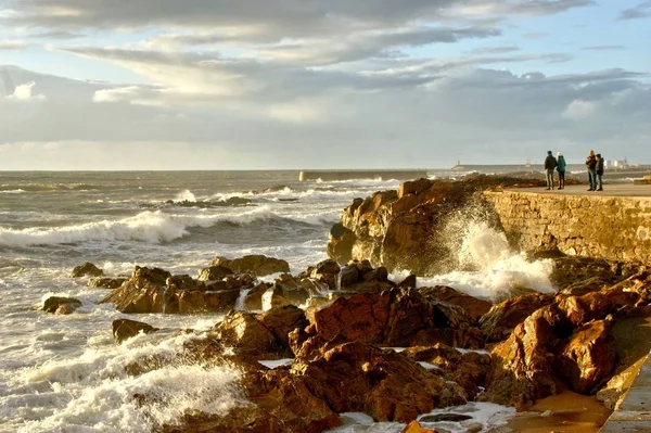 Litorale Vicino Alla Spiaggia Foz Douro Oporto Portogallo — Foto Stock