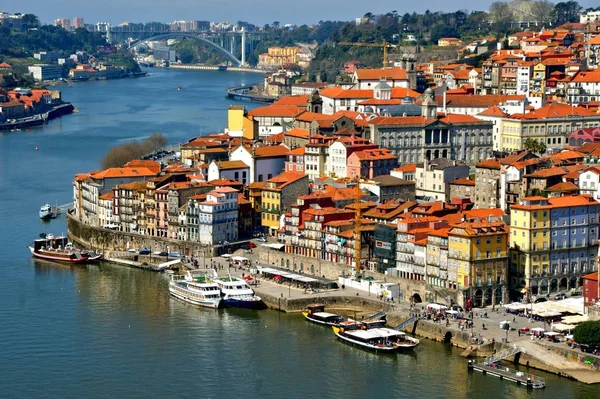 Panorámás Kilátás Douro Folyóra Porto Háztetőire Portugália — Stock Fotó