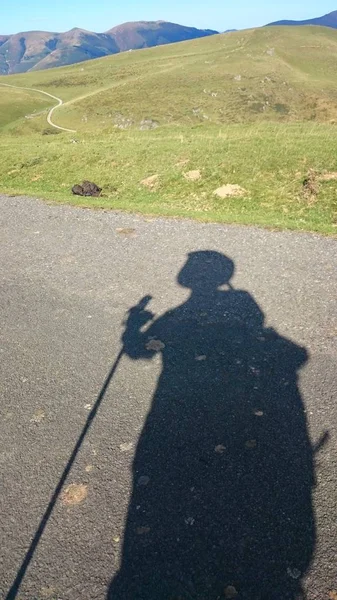 Shadow Pilgrim Atlantic Pyrenees French Way Santiago France — Stock Photo, Image