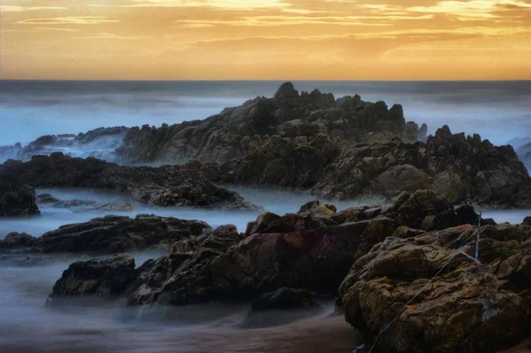 Dlouhá Expozice Pláži Matosinhos Portugalsko — Stock fotografie