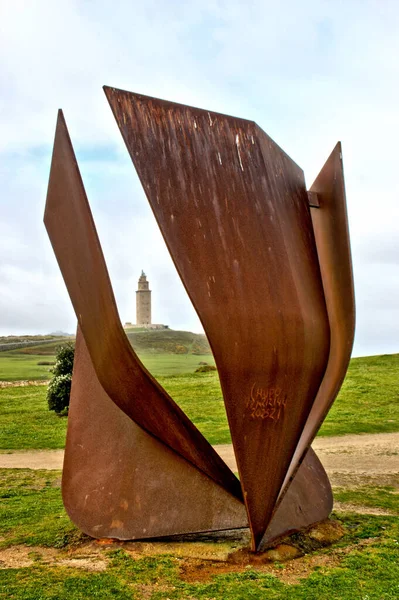 Copa Del Sol Sculpture Park Tower Hercules Coruna Spain — стокове фото