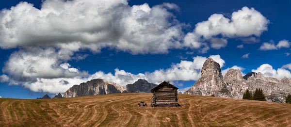 Krajina Hor Alta Badia Dolomitech Letní Sezóně Zelenou Louku Popředí — Stock fotografie