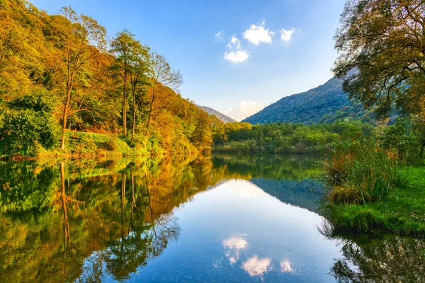 Podzimní Barvy Lese Jezeře Brinzio Města Varese — Stock fotografie