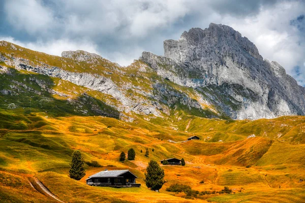 Gardena Vadisi Ndeki Seceda Çayırında Sonbahar Mevsimi Dolomitler Trentino Alto — Stok fotoğraf