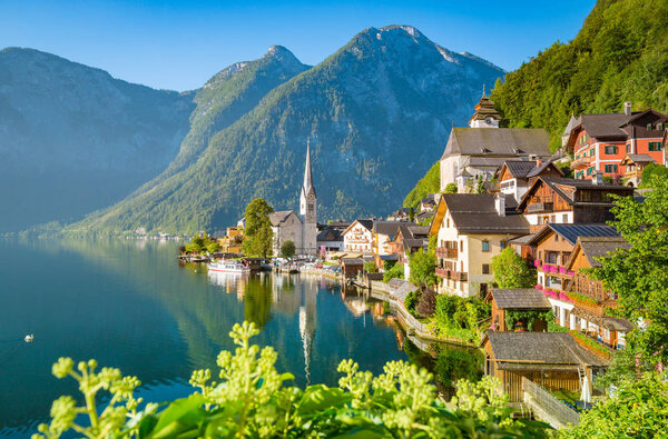 Classic view of Hallstatt in summer, Austria