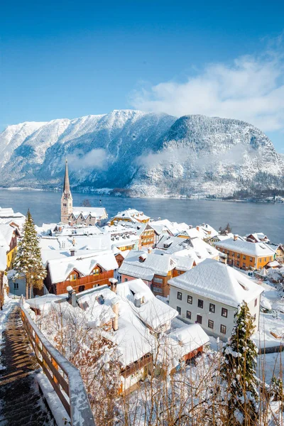冬のハルシュタットの屋上の景色, ザルツカンマーグート, オーストリア — ストック写真