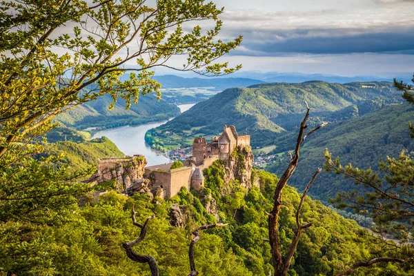 Az Aggstein vár romjai a Wachau-völgy, Ausztria — Stock Fotó