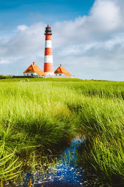 Westerheverand maják, Severní moře, Šlesvicko-Holštýnsko, Německo — Stock fotografie