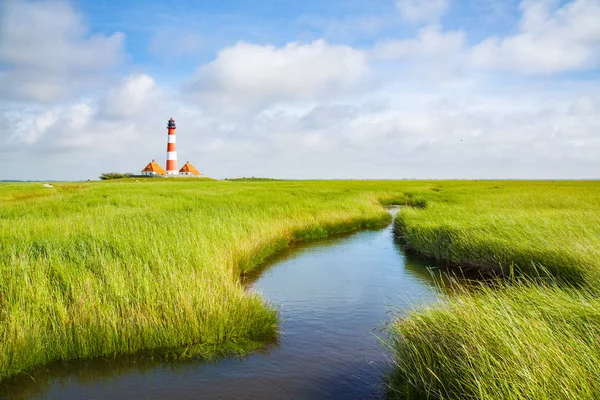 Batı kumları deniz feneri, Kuzey Denizi, Schleswig-Holstein, Almanya — Stok fotoğraf