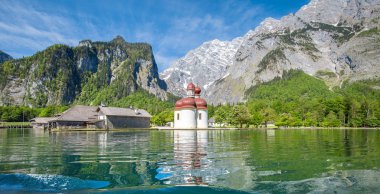 Koenigssee lake with St. Bartholom pilgrimage chapel in summer, Bavaria, Germany clipart