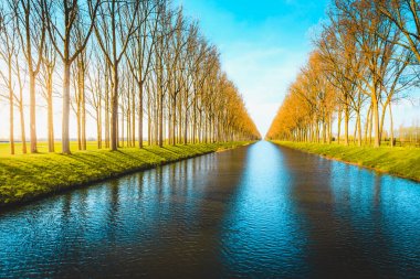 Ünlü Damme Kanalı'nın panorama görünümü, Flanders, Belçika