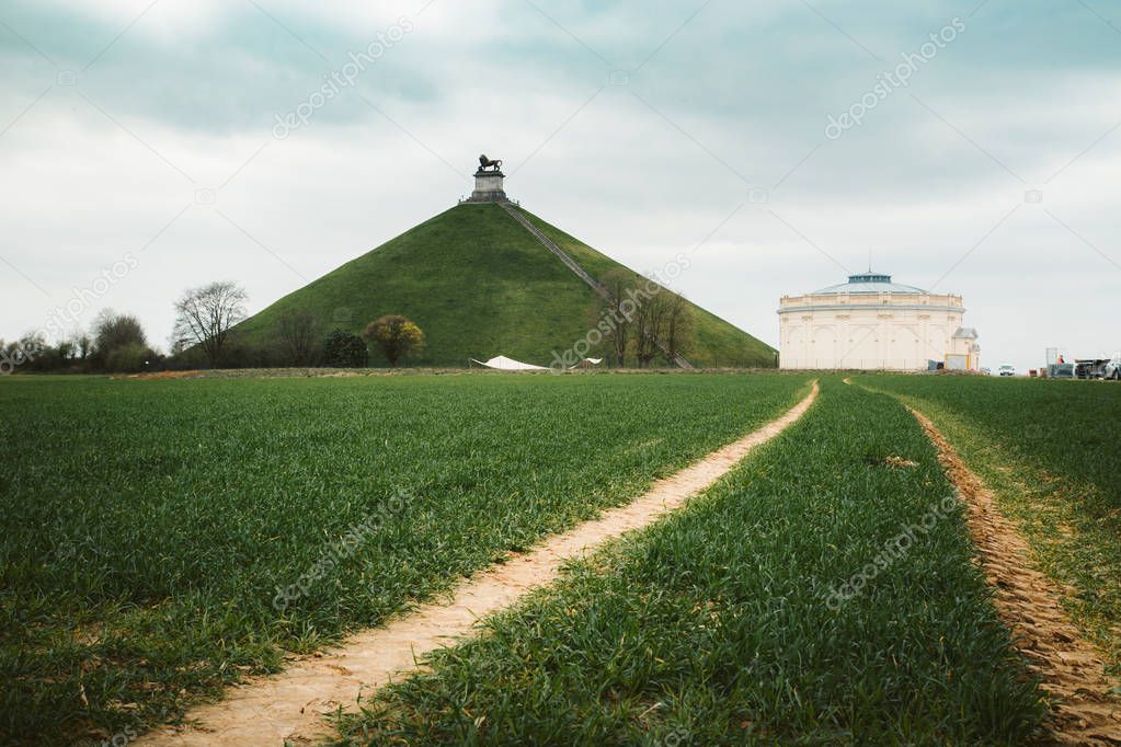 Famous Lion's Mound memorial site at the battlefield of Waterloo, Belgium