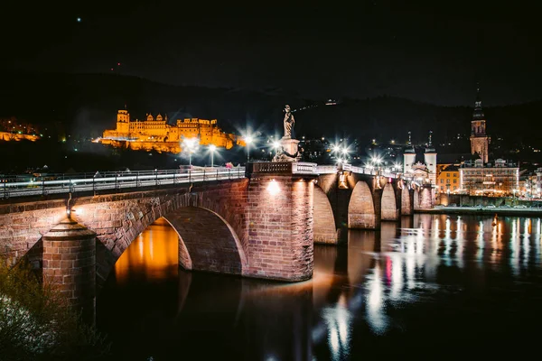 Heidelberg city panorama with Neckar river at night, Baden-Wurttemberg, Germany — Stock Photo, Image