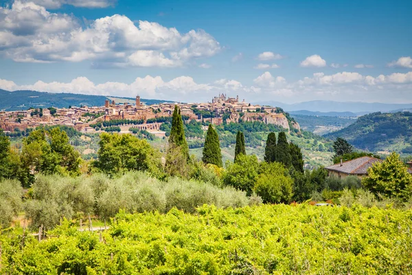 Toscaanse platteland met de oude stad van Orvieto, Umbrië, Italië — Stockfoto