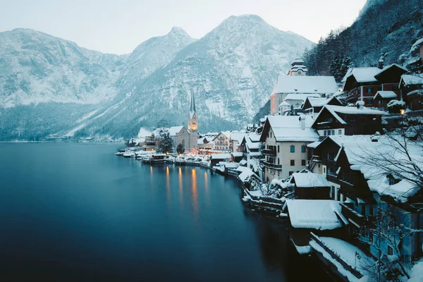 Klassieke Briefkaart Uitzicht Beroemde Hallstatt Lakeside Stad Alpen Met Mooie — Stockfoto