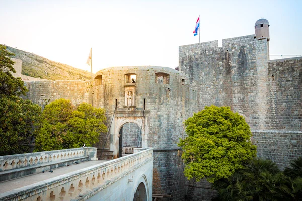 Panorama View Famous Dubrovnik Pile Gate Old Town Gate Beautiful — Stock Photo, Image