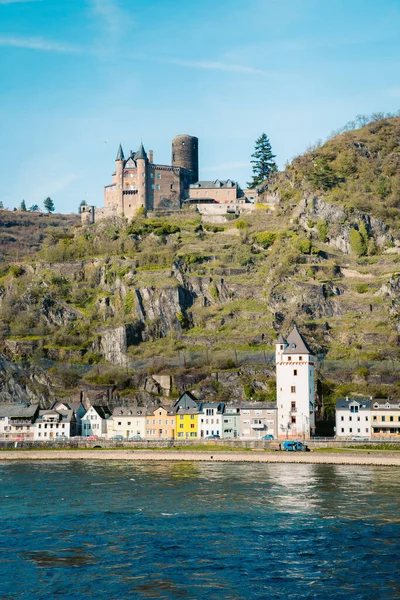 Vacker Utsikt Över Den Historiska Staden Goarshausen Med Berömda Rhen — Stockfoto