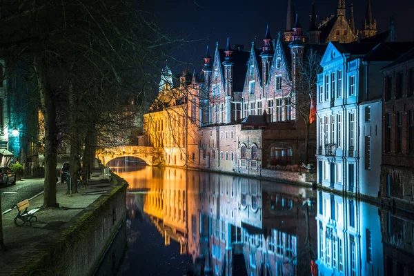 Classic Panoramic Twilight View Historic City Center Brugge Beautiful Evening — Stock Photo, Image