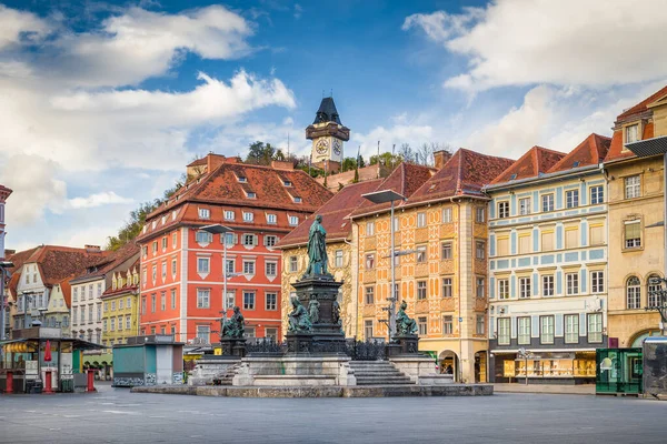 Classic View Historic City Graz Main Square Famous Grazer Clock — Stock Photo, Image