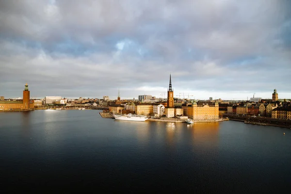 Vista Clássica Centro Cidade Estocolmo Com Famosos Riddarholmen Gamla Stan — Fotografia de Stock