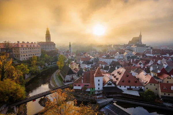 Panoramautsikt Över Den Historiska Staden Cesky Krumlov Med Berömda Cesky — Stockfoto