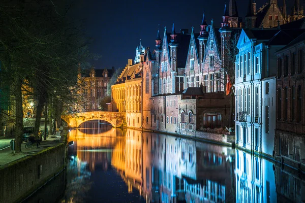 Vista Panorâmica Clássica Crepúsculo Centro Histórico Cidade Brugge Durante Bela — Fotografia de Stock