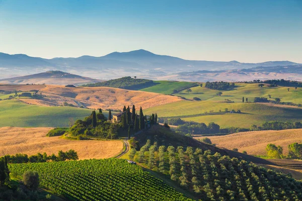 Vue Classique Paysage Pittoresque Toscane Avec Célèbre Ferme Milieu Des — Photo