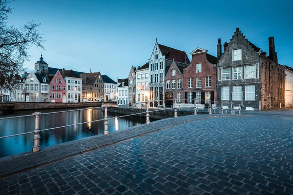Vista Panorâmica Clássica Crepúsculo Centro Histórico Cidade Brugge Durante Bela — Fotografia de Stock