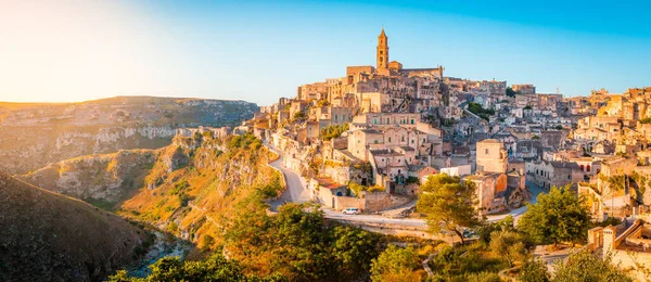 Vista Panorâmica Antiga Cidade Matera Sassi Matera Bela Luz Dourada — Fotografia de Stock