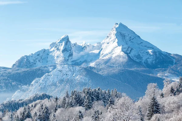 Bella Vista Della Famosa Vetta Watzmann Una Fredda Giornata Sole — Foto Stock