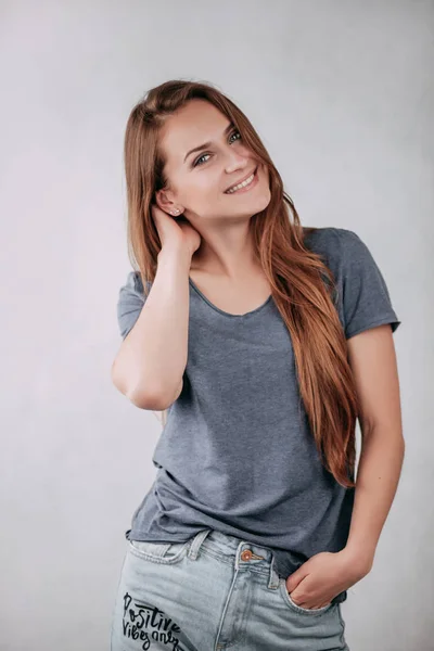 Beautiful Girl Posing Studio — Stock Photo, Image
